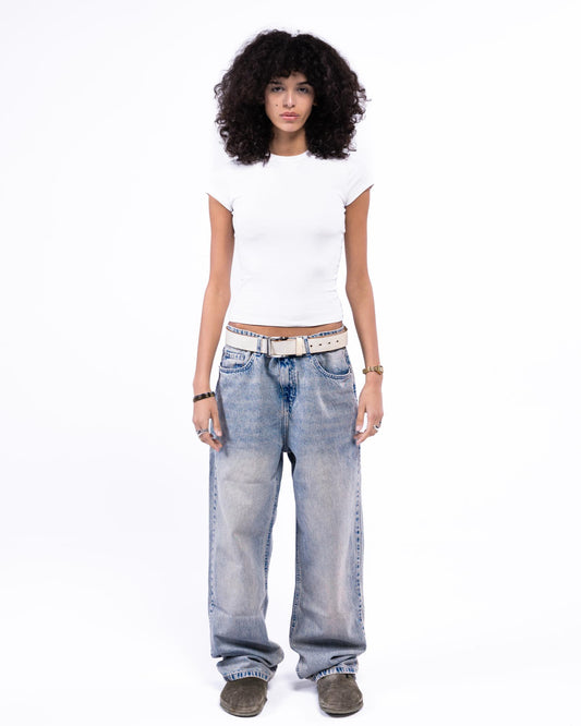 Low-Waist Straight-Leg Jeans.