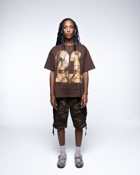 "The Trademark" Camel Print Brown-Boxy T-shirt