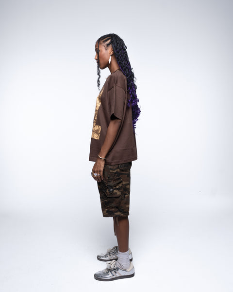 "The Trademark" Camel Print Brown-Boxy T-shirt