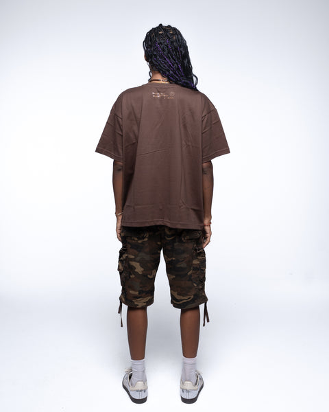 "The Trademark" Camel Print Brown-Boxy T-shirt