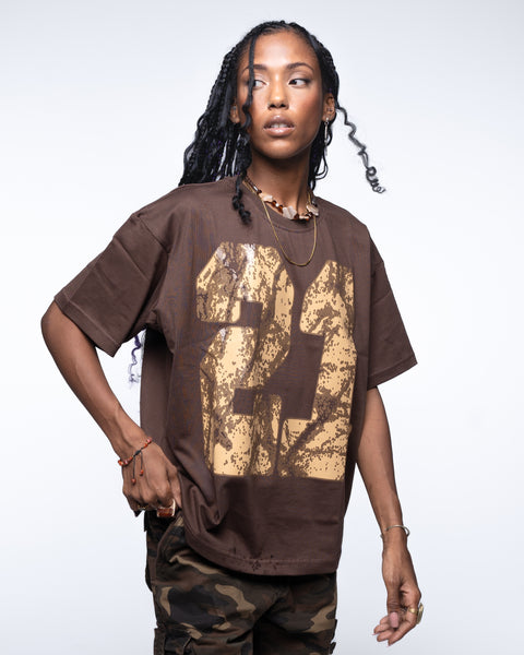 "The Trademark" Camel Print Brown-Boxy T-shirt