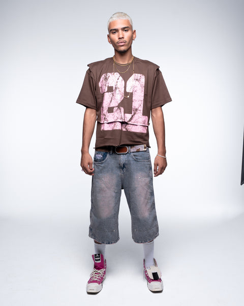 "The Trademark" Pink Print Brown-Boxy T-shirt